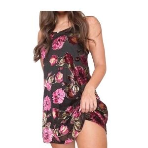 Mi Ami Black Burnout Velvet Floral Swing Dress Size S 90s Y2K‎